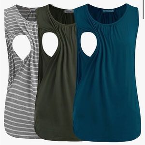 3 Pack Small Show Nursing Tanks Size M (Green, Blue, Grey)